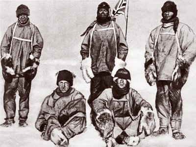 Scott, Wilson, Oates, Bowers and Evans at the South Pole, 18th January 1912 by English Photographer
